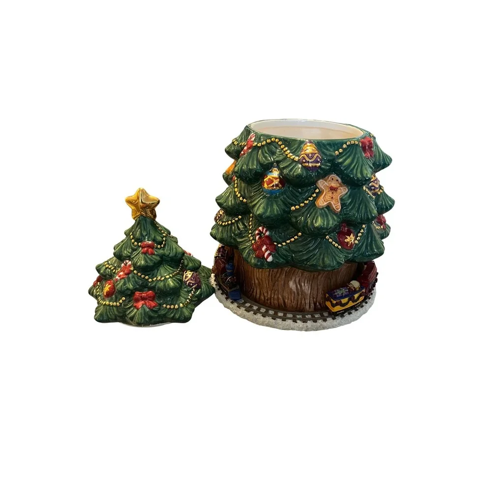 Treasure Craft Holiday Treasures Musical Motion Christmas Tree Cookie Jar Train